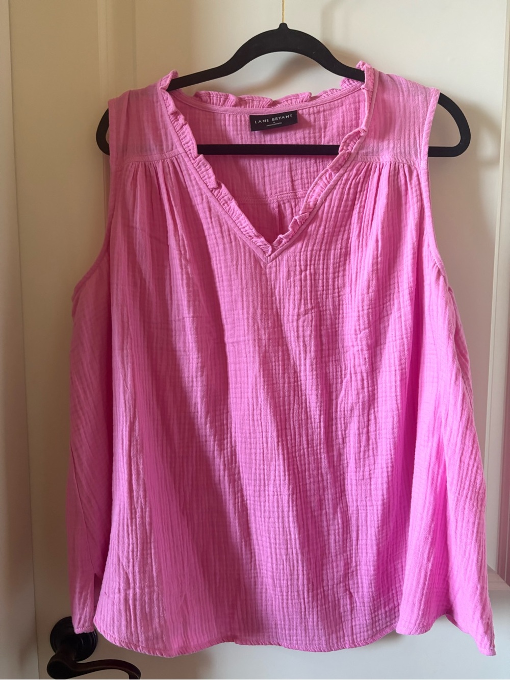 Lane Bryant Bright Pink Ruffle V‑Neck Tank